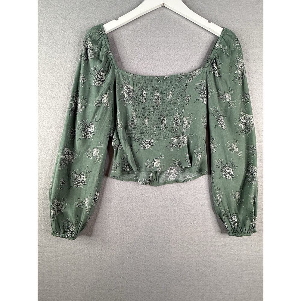 Forever 21 Top Womens Sz S Milkmaid Prairie Cottagecore Fairycore Feminine Green - Picture 4 of 7
